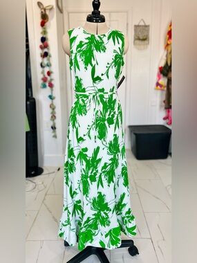 Green & White Floral Maxi Dress